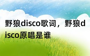 野狼disco歌詞,野狼disco原唱是誰