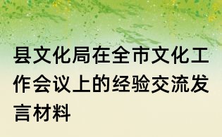 縣文化局在全市文化工作會議上的經驗交流發言材料