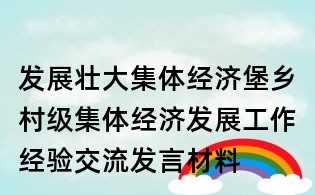 發(fā)展壯大集體經(jīng)濟(jì)堡鄉(xiāng)村級集體經(jīng)濟(jì)發(fā)展工作經(jīng)驗(yàn)交流發(fā)言材料
