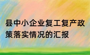 縣中小企業(yè)復(fù)工復(fù)產(chǎn)政策落實情況的匯報