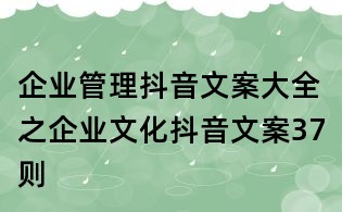 企業(yè)管理抖音文案大全之企業(yè)文化抖音文案37則