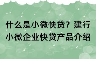 什么是小微快貸？建行小微企業(yè)快貸產(chǎn)品介紹